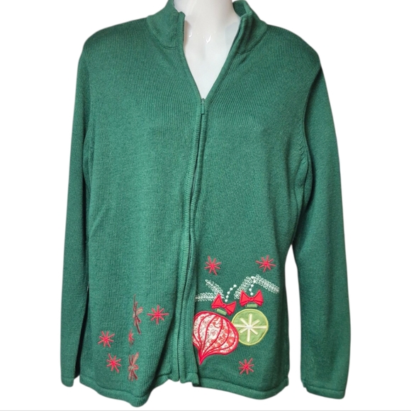 Vintage Coldwater Creek Christmas Cardigan Sweater Full Zip Women's Size XL - Picture 11 of 11